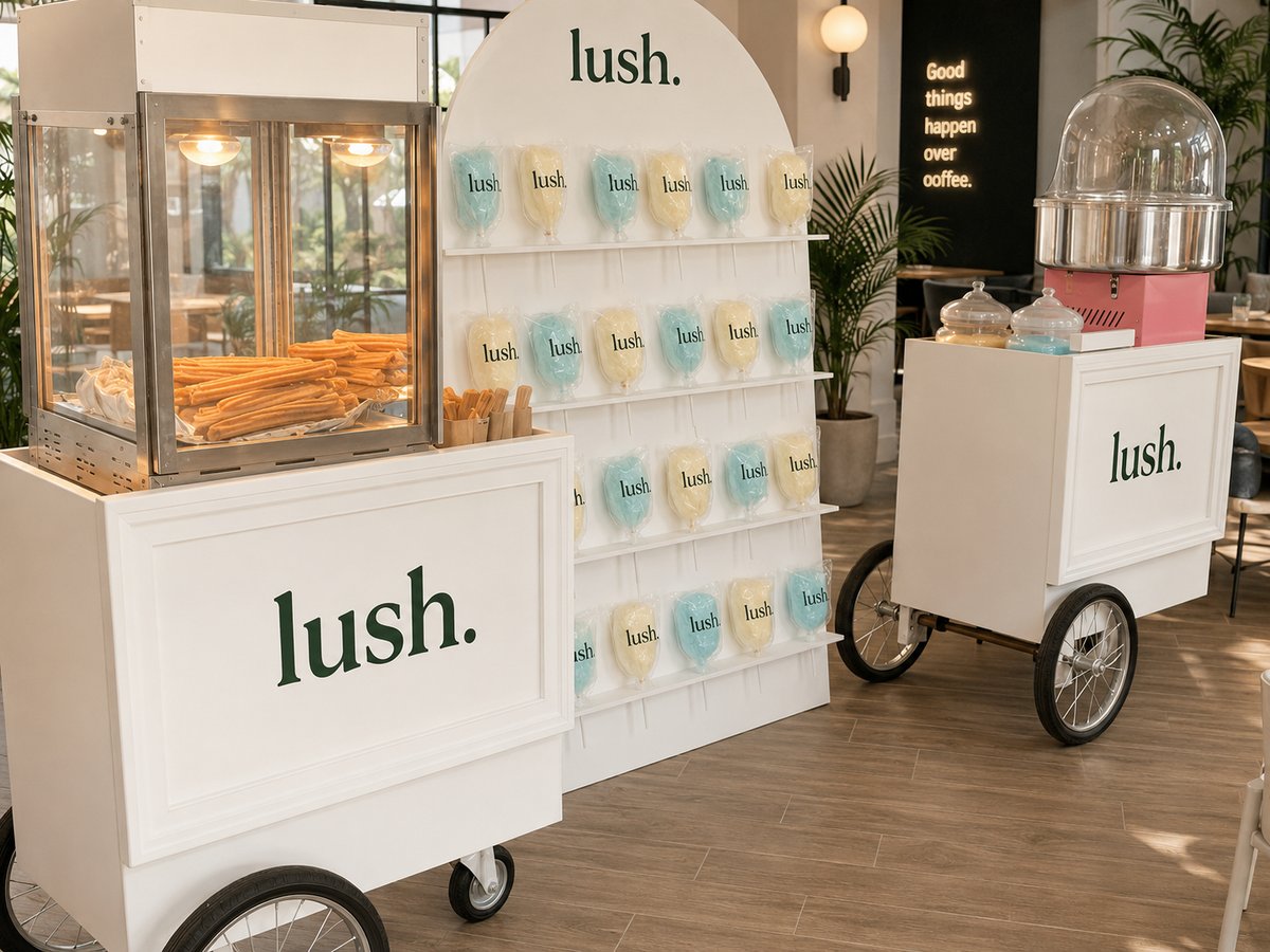 Cotton candy cart catering in Los Angeles, Orange County & Southern California 58 Hester cotton candy and churro treat carts styled for a Los Angeles wedding or corporate event