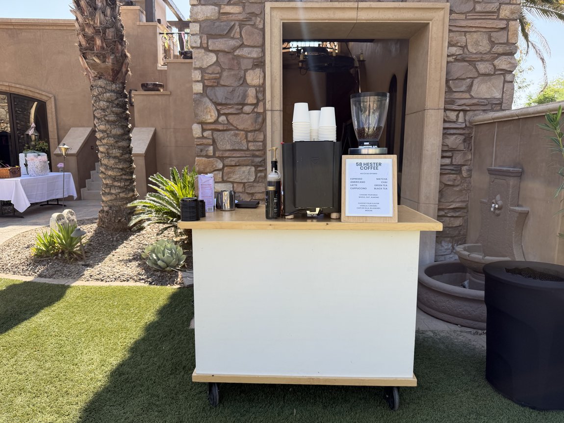 58 Hester coffee cart styled at a Southern California wedding venue